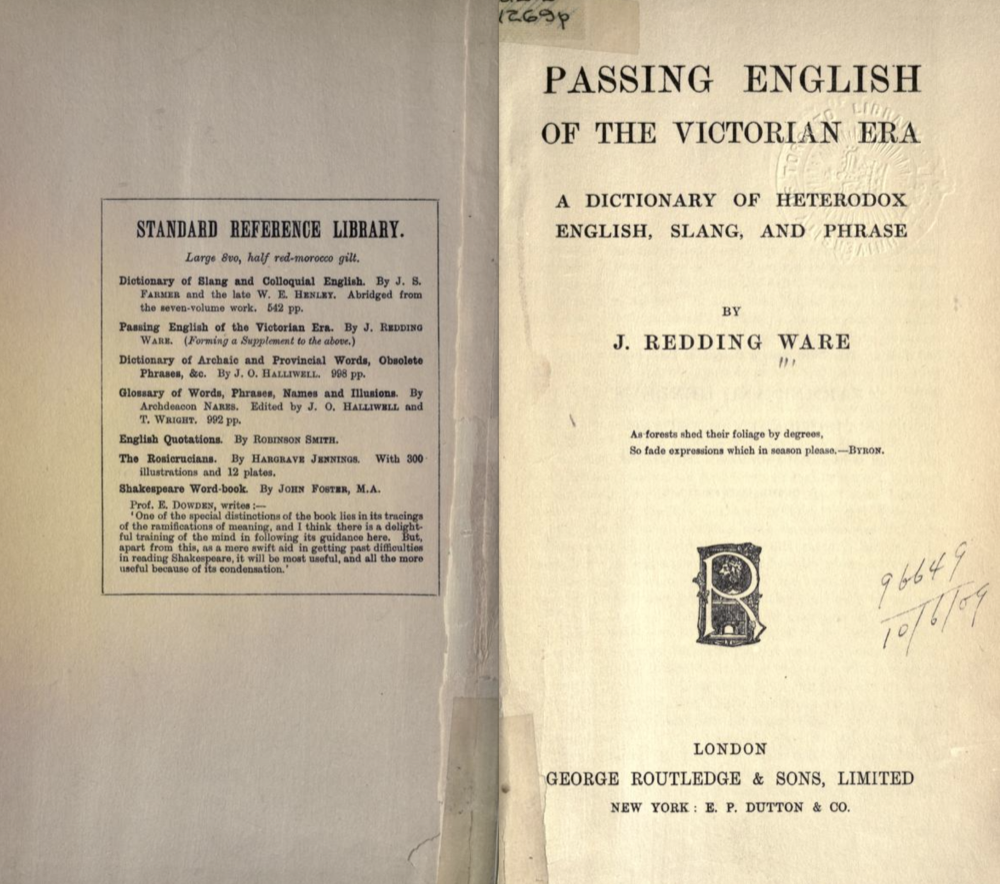 Словарь сленга Викторианской эпохи 1909 года